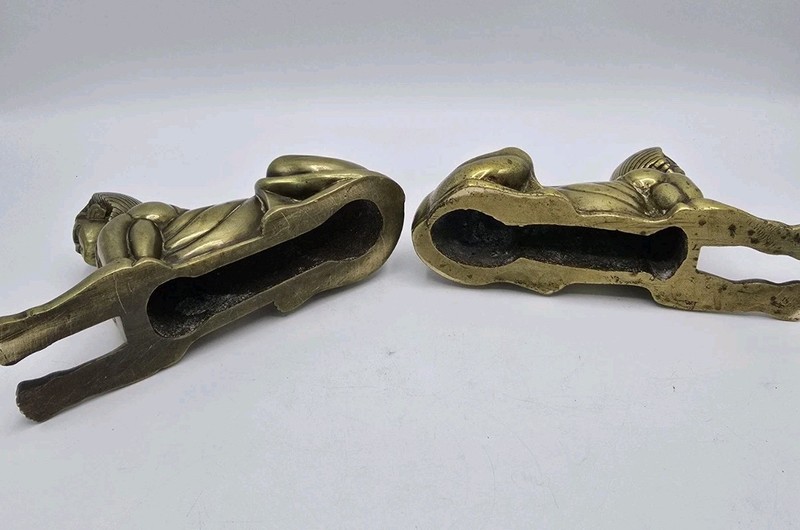 Vintage Brass Egyptian Revival Female Sphinx Bookends Pair Nemes Headdress Heavy gallery