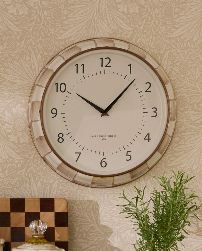 Mackenzie-Childs Mocha Check School Wall Clock Brand New Beautiful gallery