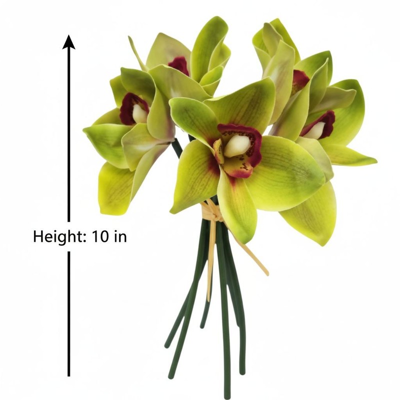 Artificial Green Cymbidium Orchid Stems Set of 5 Real Touch Faux Flowers Decor gallery