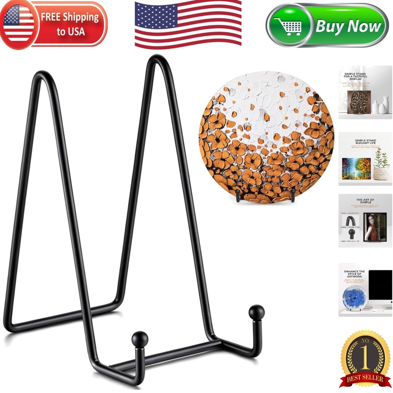 Versatile 6-Inch Matte Black Easel Stand for Plates and Frames – 2 Pack