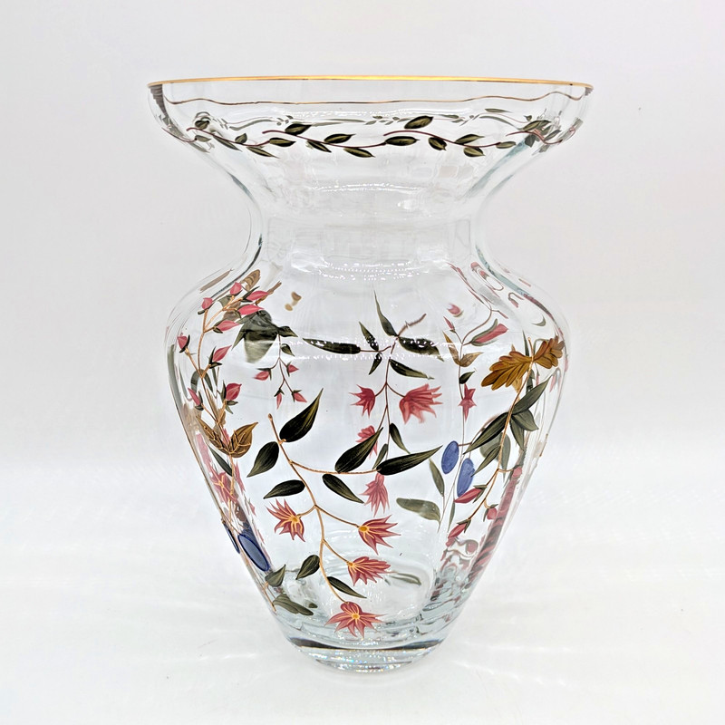 Romanian Crystal Large Art Vase Floral Hand Painted Classic Spring Elegant