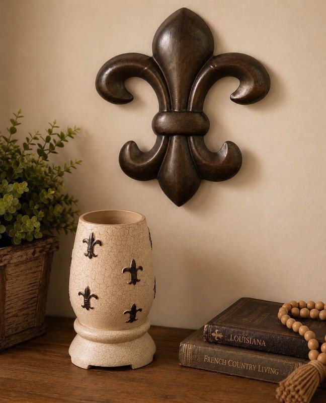 Fleur-de-Lis Wall Hanging & Matching Candle Holder Set – French Country Decor