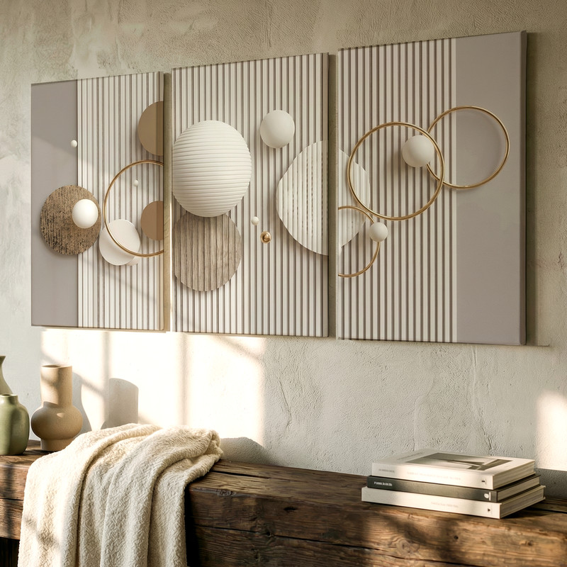 3 Pieces Modern Geometric Abstract Large Wall Art Set for Bedroom Set Of 3 gallery