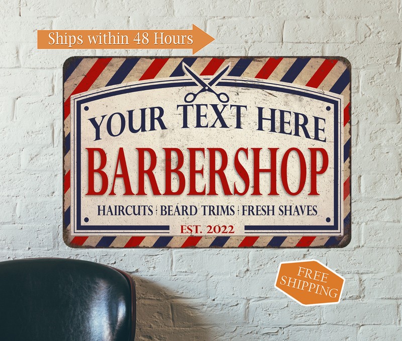 Personalized Name Barber Shop Sign Haircut Beard Trim Fresh Shave 108120118001