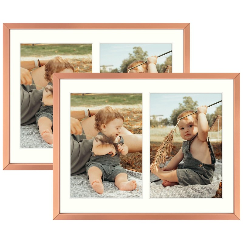 2 Pack 5×7 Rose Gold Aluminum Collage Frame 2 Opening for 7×5 Photo Wall Mount