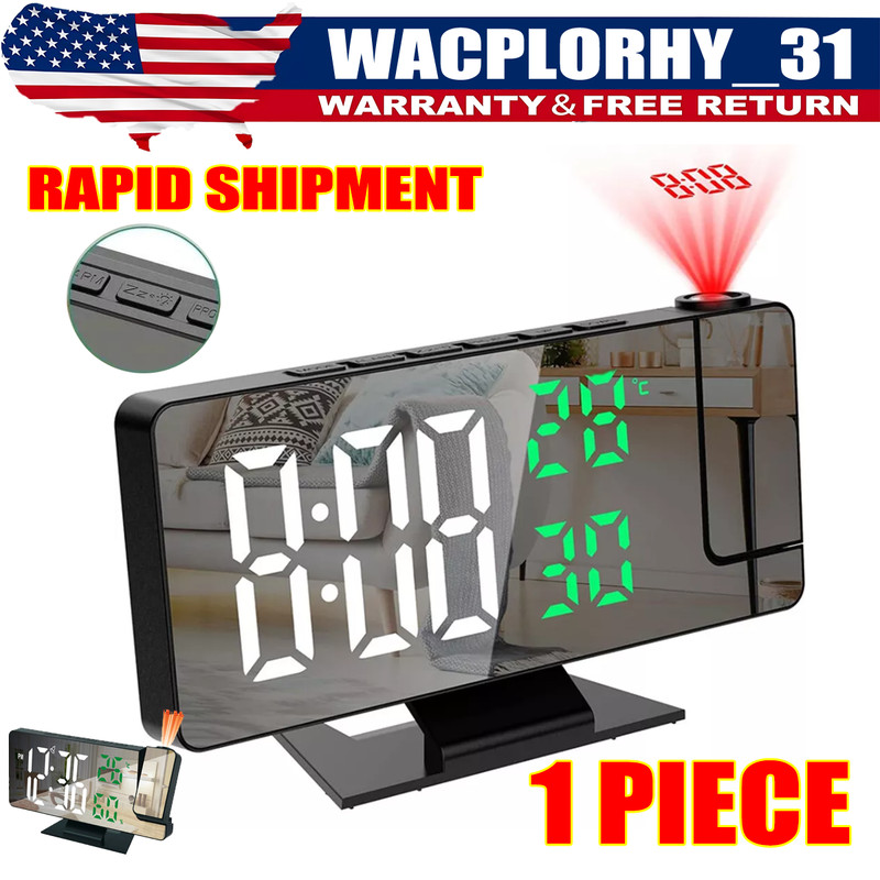 7.8″ LED Digital Projector Projection Snooze Dual Alarm Clock Timer USB A+