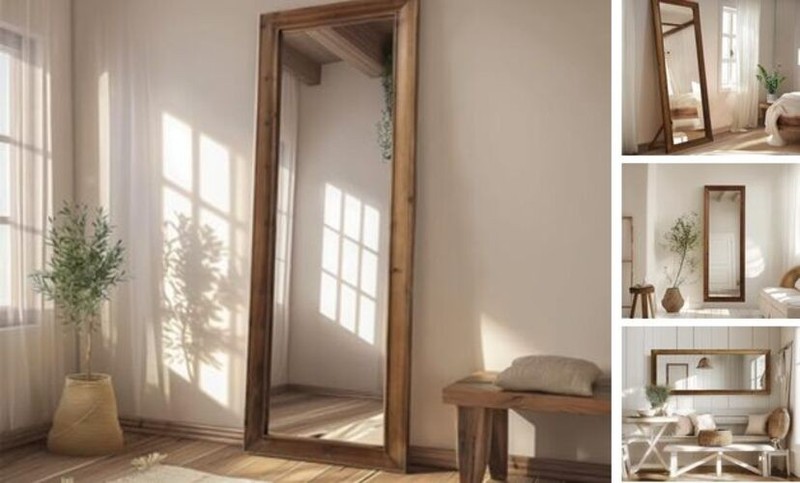 Rustic Farmhouse Full Length Mirror, 64″x21″ Frame Floor 64″L x 21″W Wood