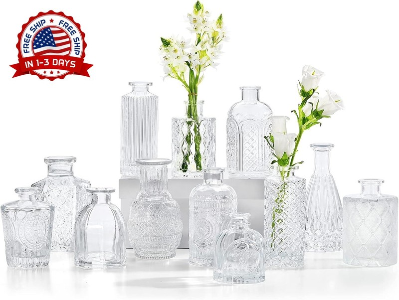 Juego de 12 jarrones de cristal para flores, ideales para la decoración de mesas