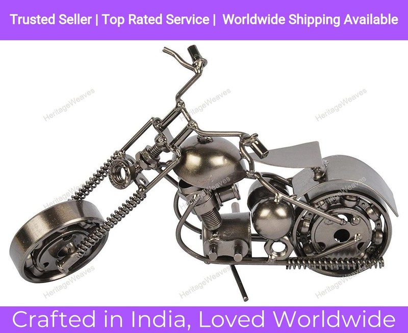 Metal Handmade Vintage Motor Bike Miniature Small 16cm Long Decorative Showpiece