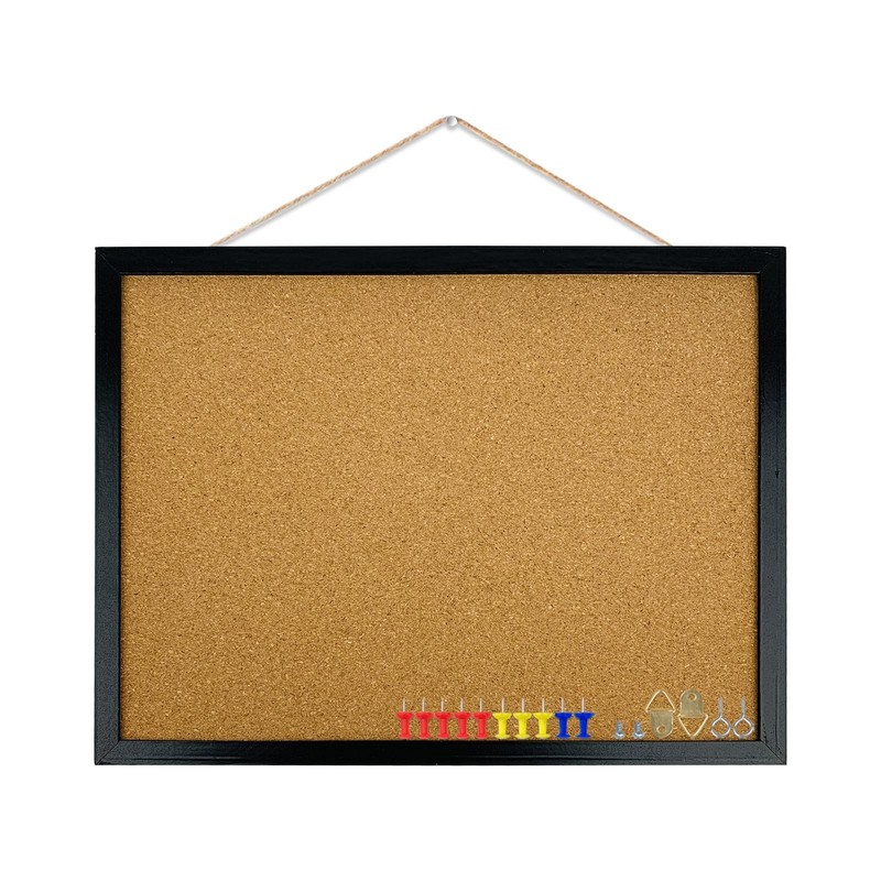 GDMINLO Black Cork Bulletin Board, 17.7 X 13.3 inches with Oak Wood Finish Fr…