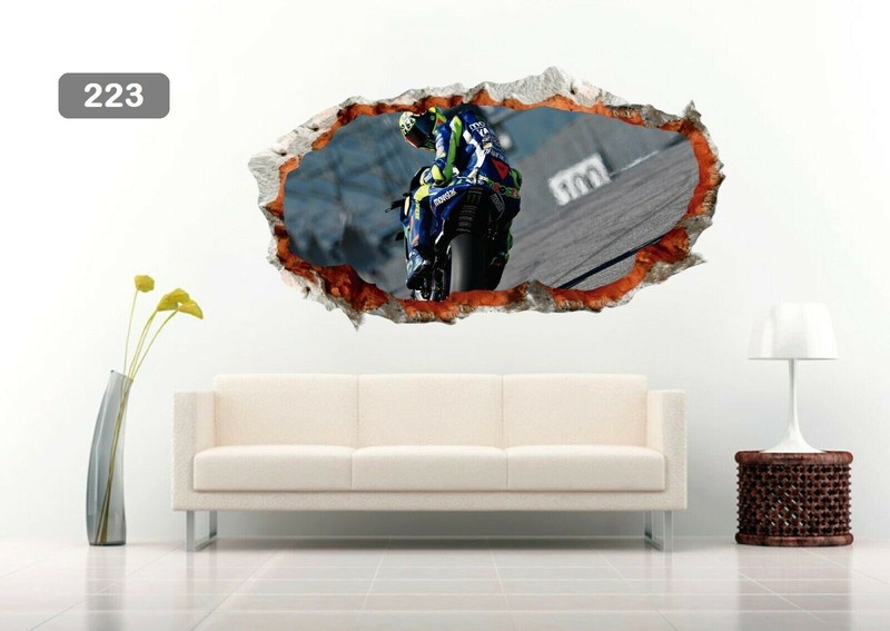 MotoGP Racing Looking Back Riding Motorcycle 3D Wall Sticker Vinyl Decal Mural gallery