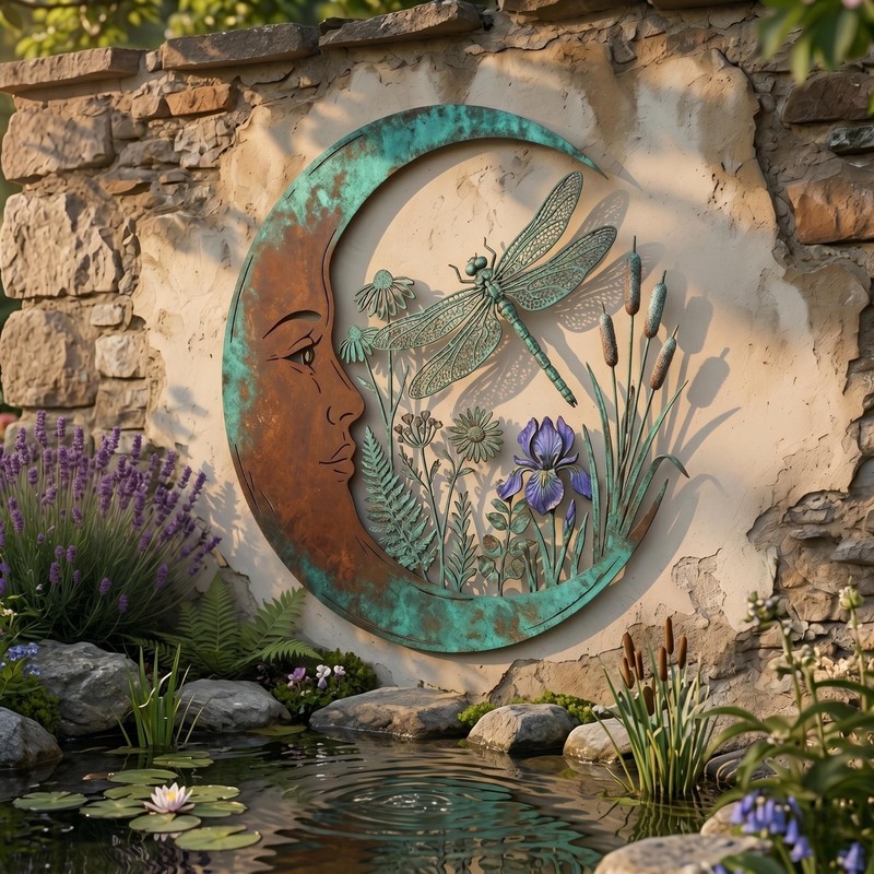 Dragonfly Moon Metal Wall Art Personalized Garden Outdoor Decor