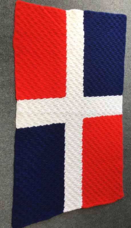 Red, White, and Blue Hand Crocheted Dominican Republic 50 x 30″ Flag