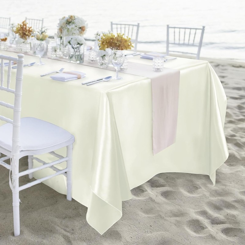 2 Packs Satin Tablecloth 102 x 58 Inches Rectangular Table Overlay Cover Bright gallery