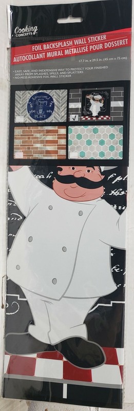KITCHEN STOVE BACKSPLASH STICKER / WALL DECALl (30"x18") FAT CHEF, GR gallery