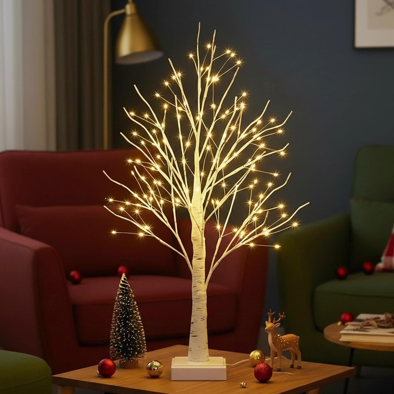 Lighted Trees for Indoor Decor with Timer, 144 LED 2FT White Light up Birch T... gallery