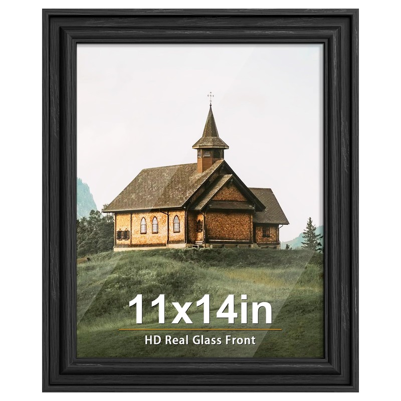 11×14 Picture Frame with Real Glass Front and Black Backboard, for Wall Mounting
