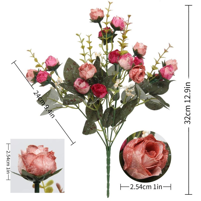 4 PCS Rose Red 21 Heads Artificial Silk Mini Rose Flower Bridal Bouquet gallery