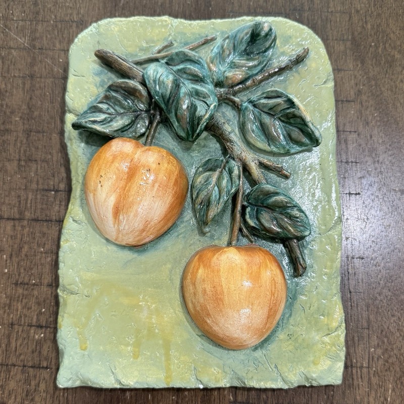 Vtg Plaster 3D Wall Hanging Art Plaque Peaches 9.5”x7” Green Orange 2 lbs!