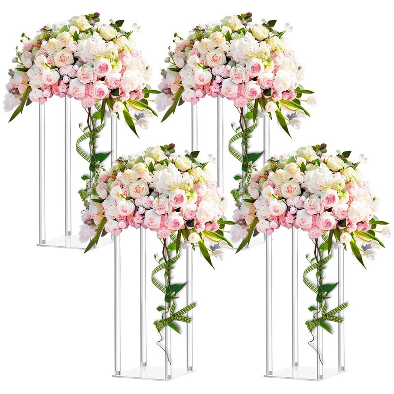 Geetery 4 Pieces Tall Acrylic Vase Wedding Centerpieces Clear Flower Stand Colum