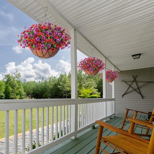Artificial Silk Flowers Hanging Basket for Outdoor Indoor, Daisy Reddish Purple gallery