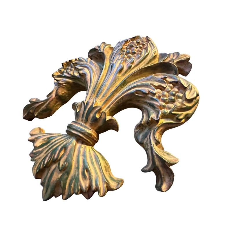 Large Fleur De Lis Resin Wall Applique Acanthus Leaf Gold Green Finish Decor Art gallery