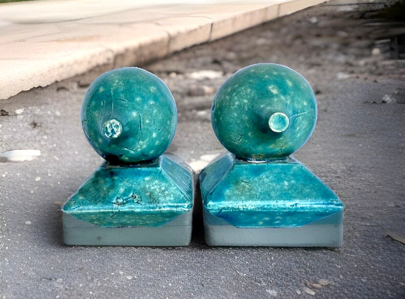 Heavy Pr Textured Turquoise Raku Ceramic Bookends Decorative Pieces 5-3/4" Tall gallery