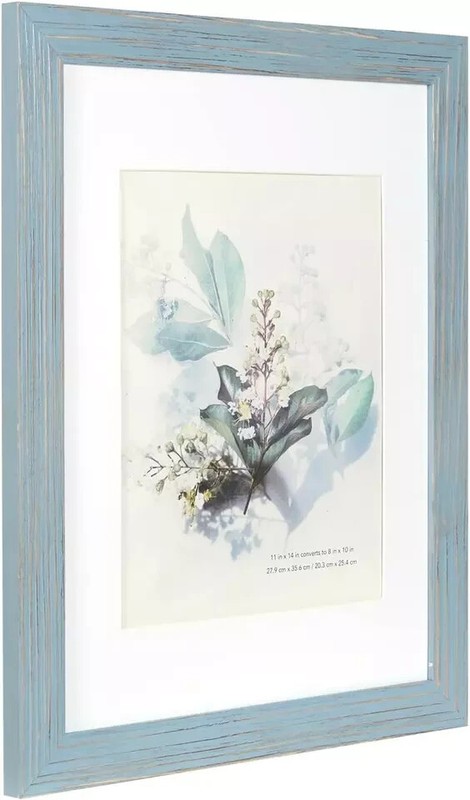 100% Solid Wood Blue 11×14 Picture Frame 1 Pack Display Picture 8×10 with Mat, H