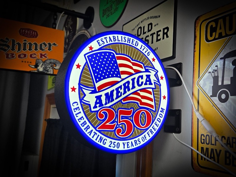 America 250 Round LED Light Box | USB Powered Patriotic Sign | RGB Option