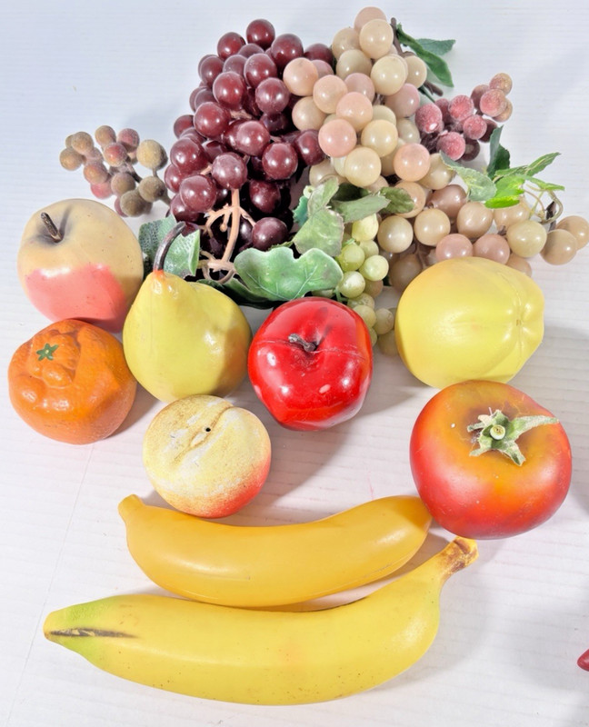 Lot of 31 Ceramic and Plastic Fruit and Vegetables Grapes Apple Pear Corn Pepper gallery