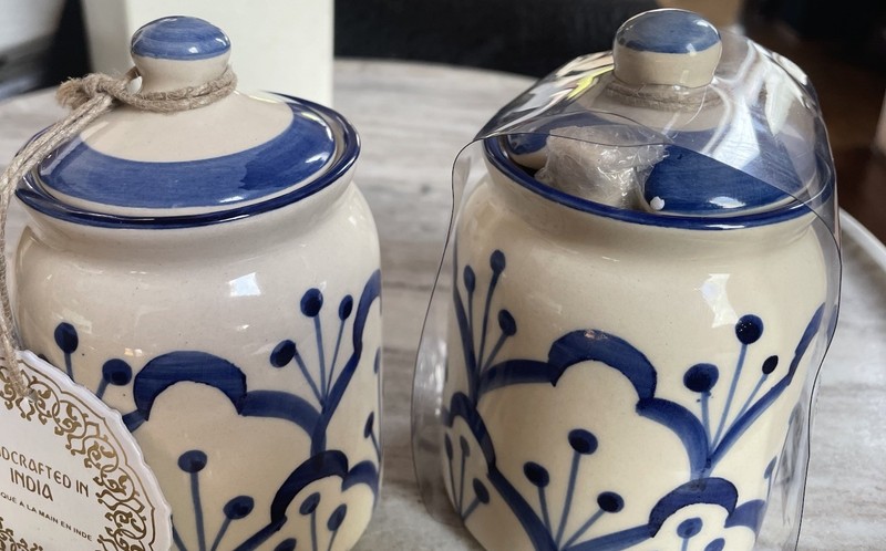 Set of Two Decorative Or storage Hand Painted Jars with Matching Lids And Spoons gallery
