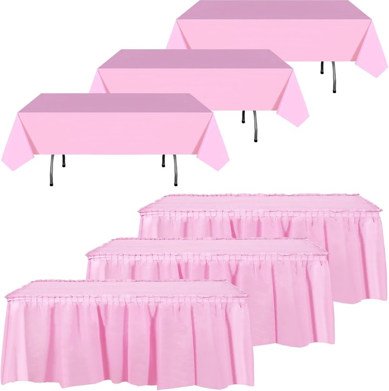 6 Pcs Plastic Table Skirts and Stainproof Table Cloths 54 x 108 in Plastic