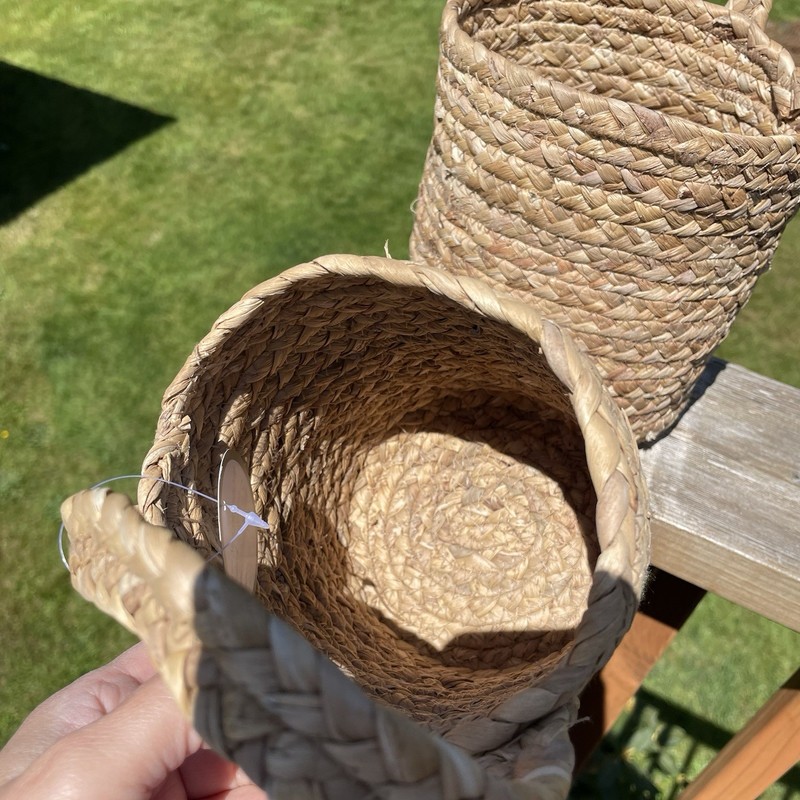 La Jolie Muse Grass Hanging Baskets Sea Grass Sand Color Set Of Two New With Tag gallery