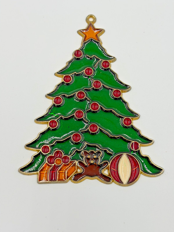 CHRISTMAS TREE SUN CATCHER-STAINED GLASS ACRYLIC METAL VINTAGE