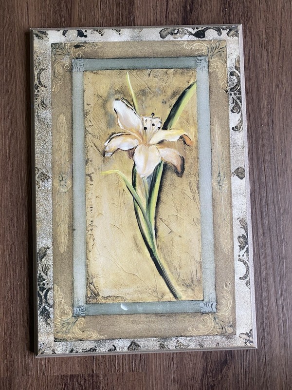 2000s Art Wooden Wall Sign White Lily Flowers