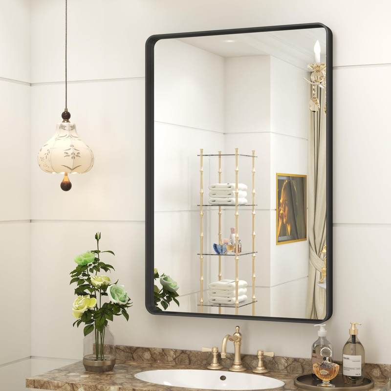 Charmor Chamror 20X30 Inch Black Metal Framed Bathrrom Mirror For Wall Black