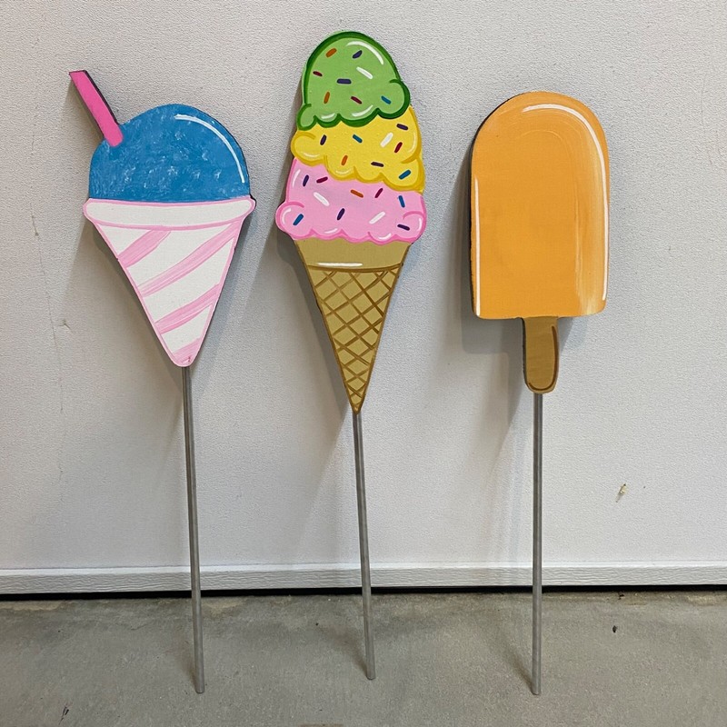 Summer Ice Cream Cone, Snow Cone & Ice Cream Bar Wood Outdoor Plant Poke, Garden gallery