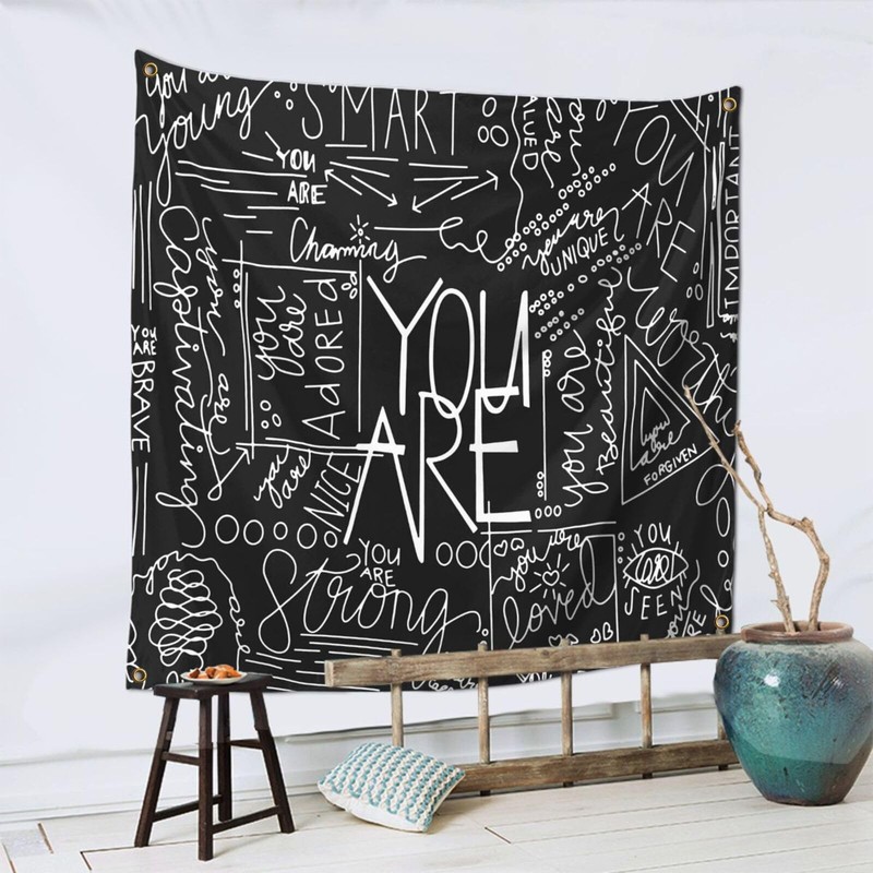 YOYNIIRE Quote You Are Wall Tapestry Inspirational 40"L x 40"W, Black gallery