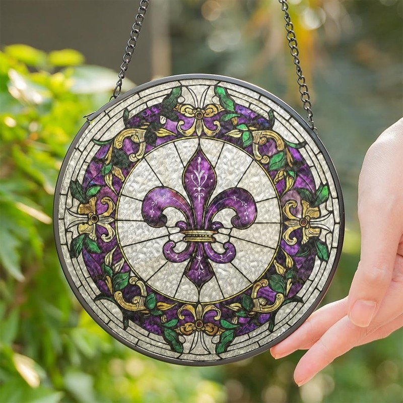 7.87 Inch Louisiana Fleur De Lis Acrylic Stained Glass Suncatcher Window Decor gallery