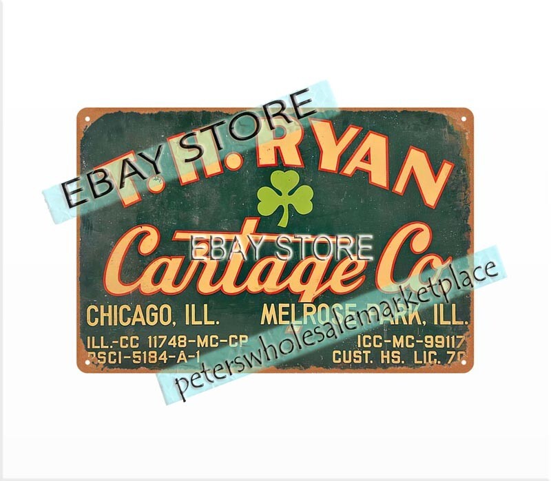 T. H. Ryan Cartage Co Chicago Illinois metal tin sign home interior design