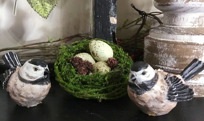 Lg. Spring Bird Figurine Summer Grey Bird Black White Bird