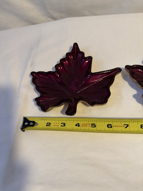 Set of 2 Purple Iridescent Glass Maple Leaf Candy Dishes Vintage Trinket Trays gallery