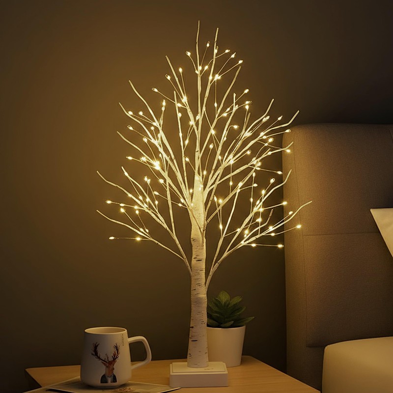 Lighted Trees for Indoor Decor with Timer, 144 LED 2FT White Light up Birch T... gallery