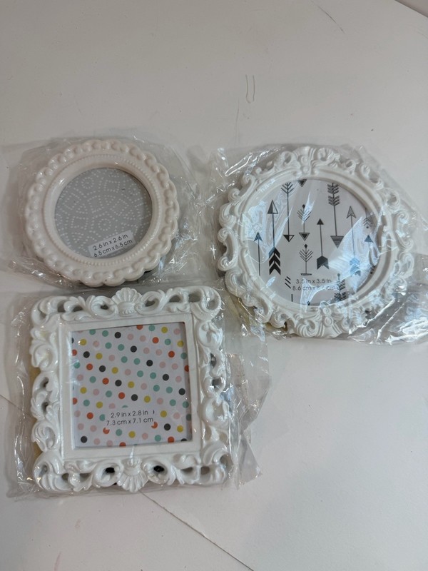 Lot of 3 White Ornate Mini Picture Frames Round Square Wall Decor New