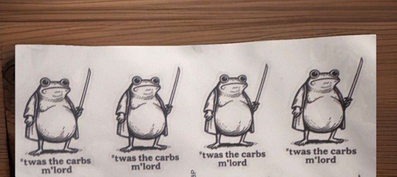 4-Pack Humorous Frog Vinyl Sticker ’twas the carbs m’lord Self-Adhesive Decal