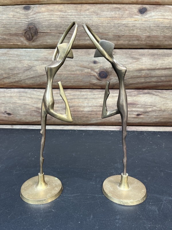 Vintage MCM Brass Ballerina Figures Dancers Figurines Statues Gold Set Of 2