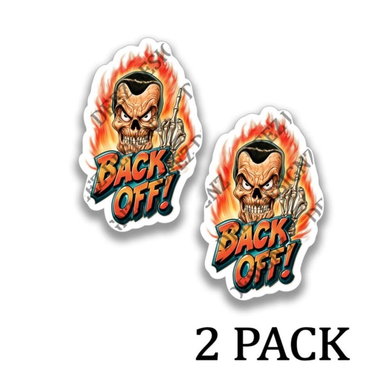 Back Off Skull Sticker Spooky Skeleton Decal for Halloween Gadgets 2 PACK