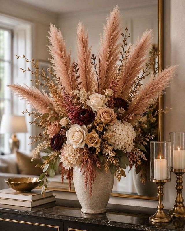Faux Pampas Grass Bundle | 3 Chestnut Brown Pampas Stems | 26 Inch Tall Artifici gallery