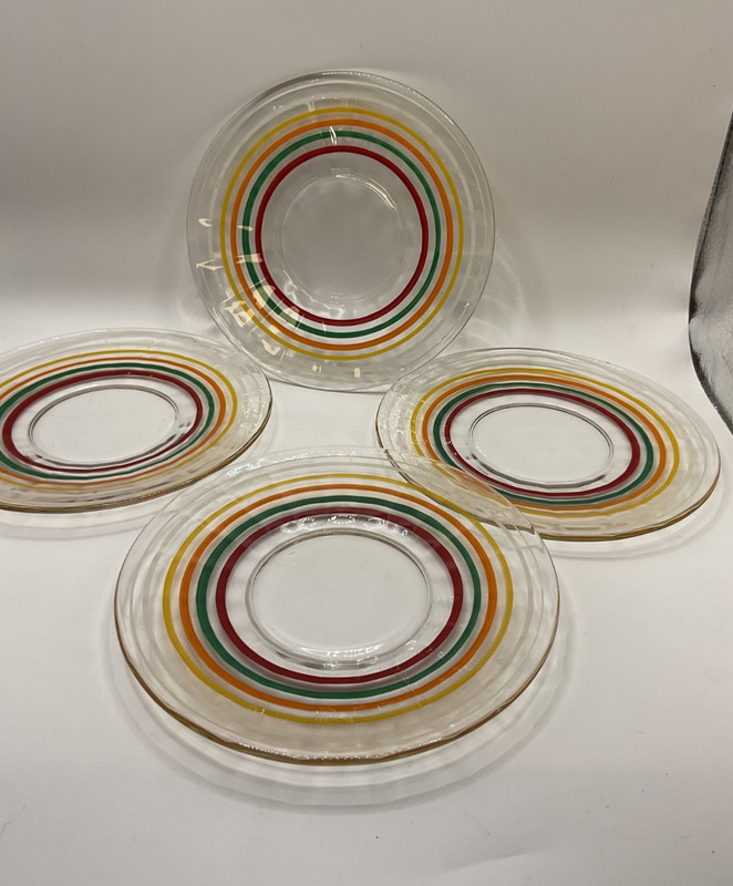 2 Anchor Hocking 6” Plates Ring Ding White Yellow Orange Green Red Bands C gallery