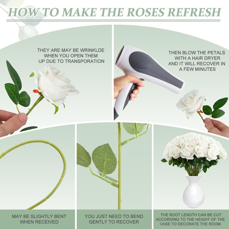 72pcs White Roses Artificial Flower in Bulk, Realistic Velvet Silk Faux Roses... gallery